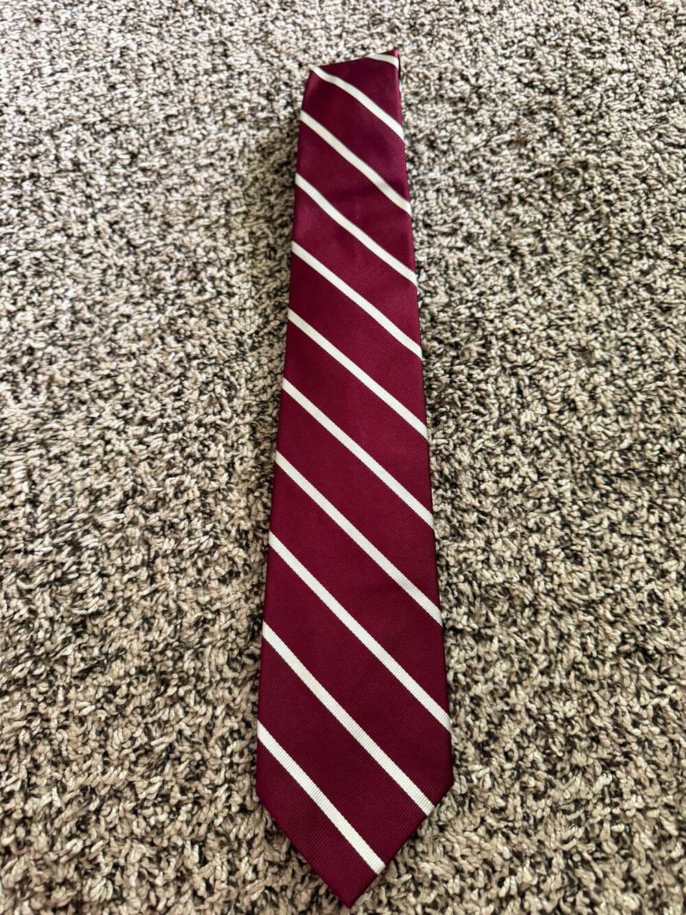 Polo Ralph Lauren Burgundy and White Repp Stripe Silk Tie Hand Made in Italy